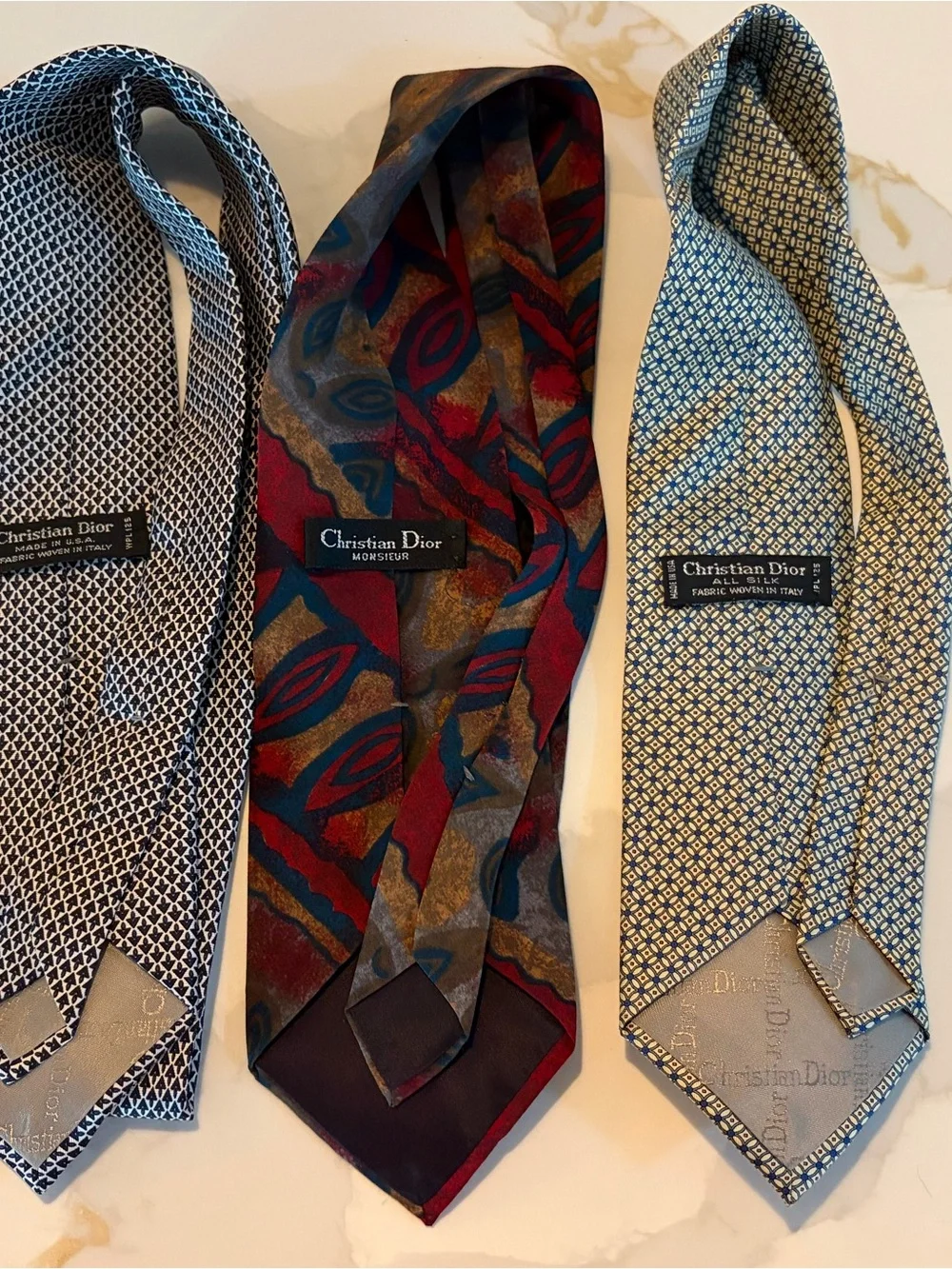 Dior Men's Multicolor Silk Tie with Red and Navy Accents